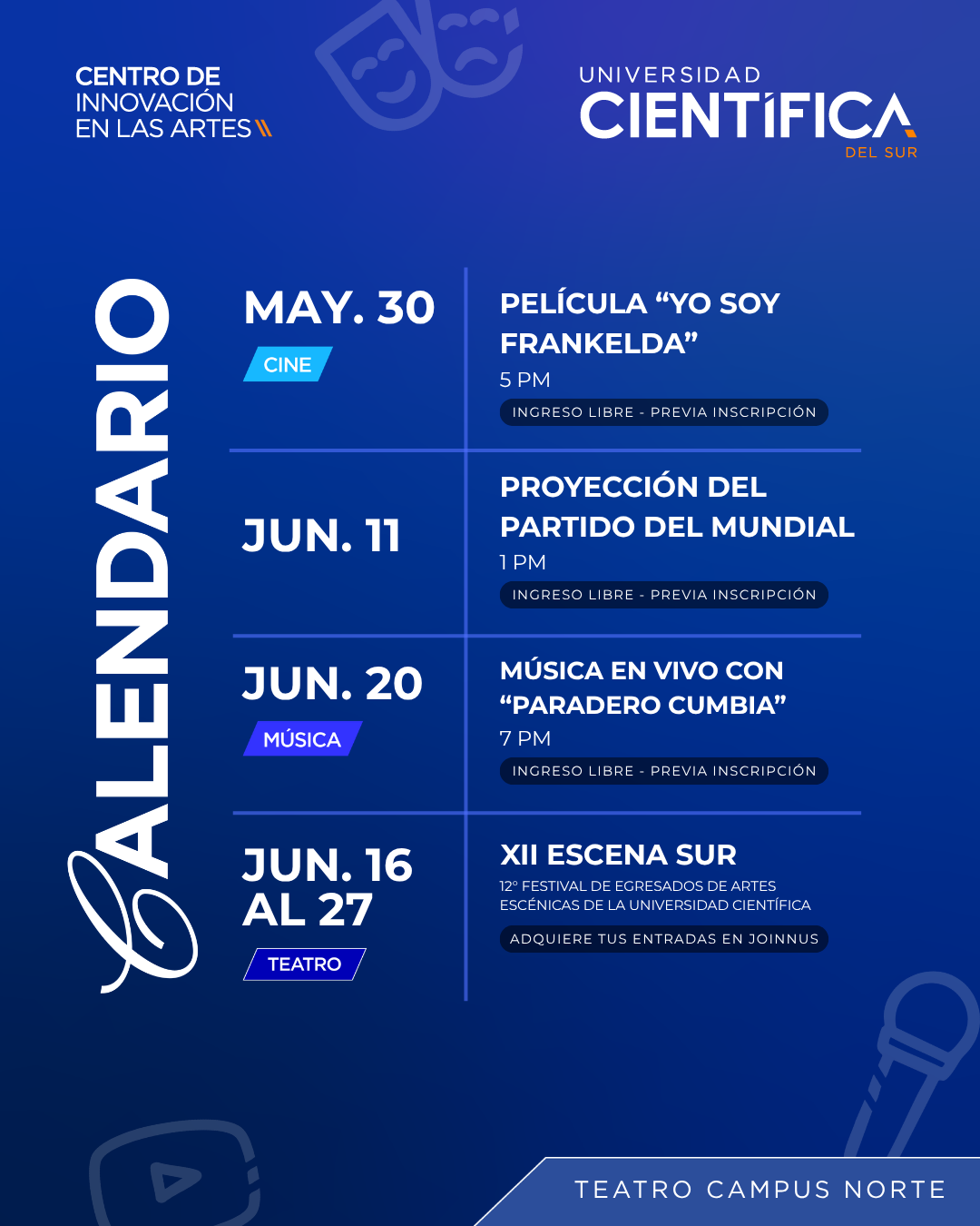 EL CEIA CIENTÍFICA PRESENTA SU AGENDA CULTURAL DE MAYO Y JUNIO CONCINE, MÚSICA Y ARTES ESCÉNICAS